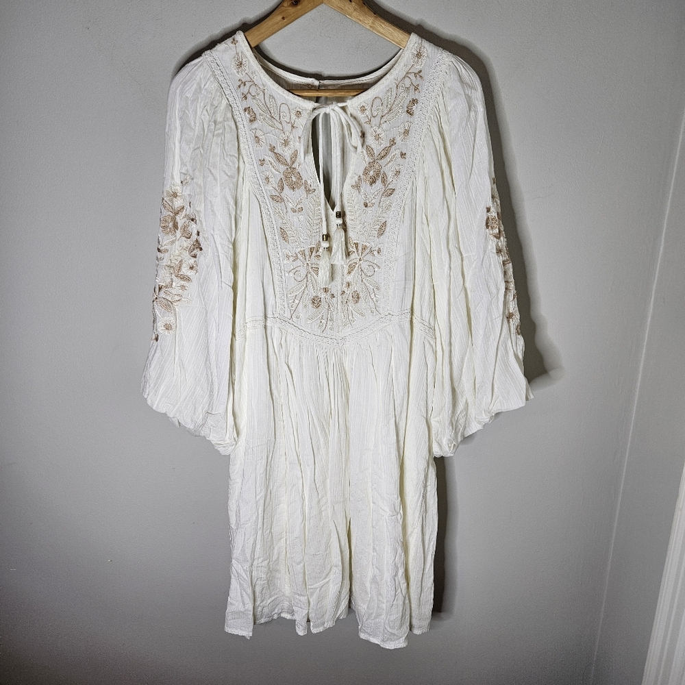 Anthropologie Viveka Embroidered Lace Mini Dress Cream Ivory Gauze 1X